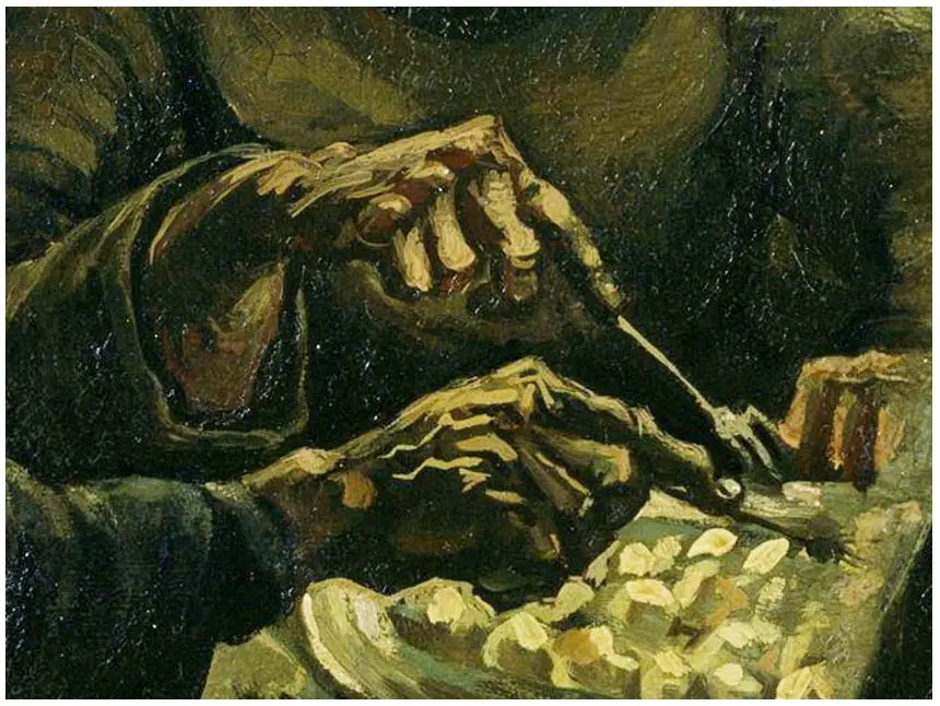 Un detalle de Los comedores de patatas (1885) de Vincent van Gogh