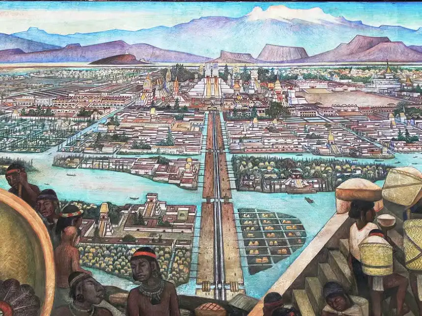 Mural de arte azteca de Tenochtitlán de Diego Rivera