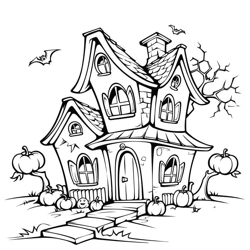 Dibujo casa de bruja para colorear de Halloween 