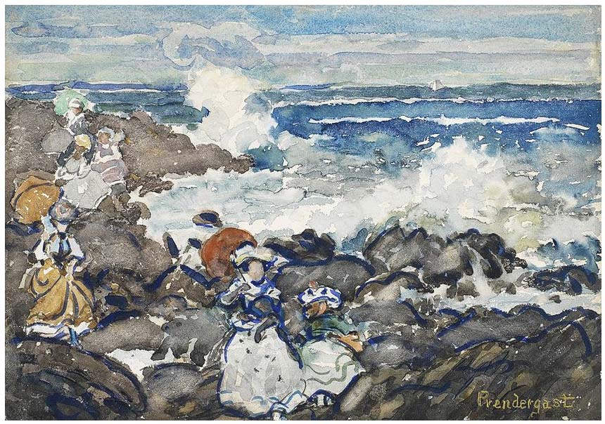 Rocas, olas y figuras de Maurice Brazil Prendergast (1902-1904)