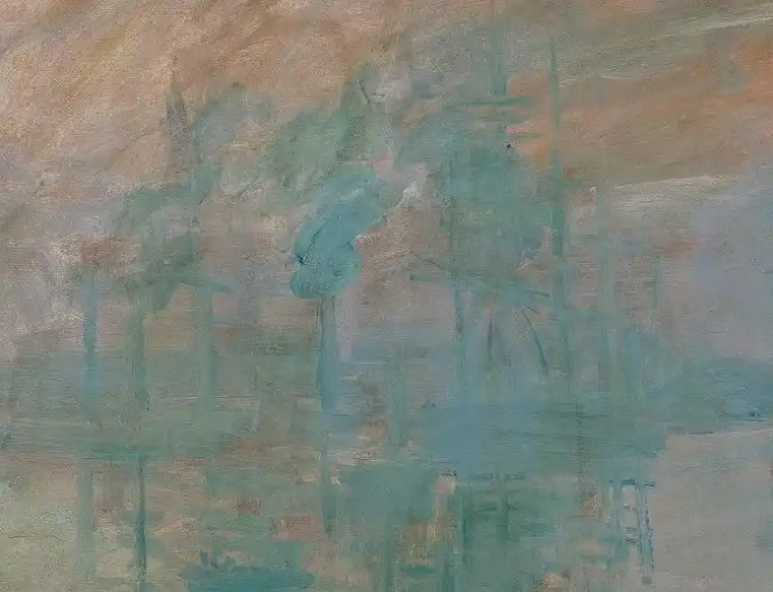 Primer plano de la pintura del amanecer de Monet