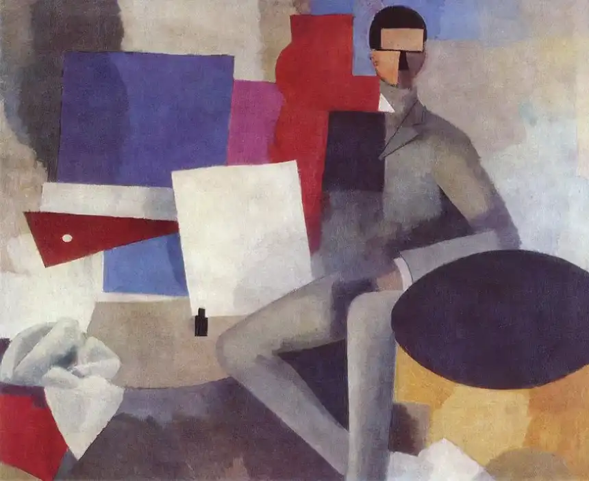 Pintura modernista cubista Hommeassie (Figura sentada, 1914) de Roger de la Fresnaye